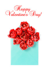 Red tulip flowers envelope Happy Valentines Day