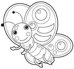 Cartoon animal butterfly on white background - coloring page - illustration