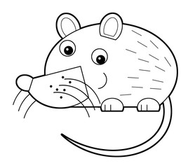 Cartoon animal rodent mouse or rat on white background coloring page illustration