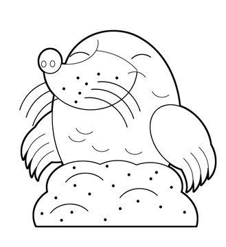 recommend clip art: Cartoon animal rodent mole on white background - coloring page - illustration