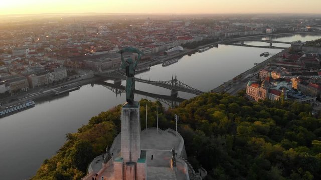 Iconic Budapest Scenery - Liberty Statue (Drone 4K Sunrise)