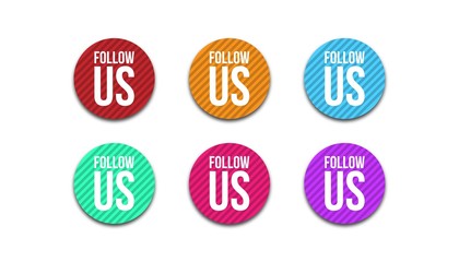 Sticker follow us badge vector illustration, web banner design, discount card, promotion, flyer layout, ad, advertisement, printing media.