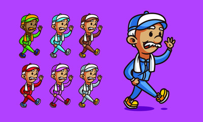 Old man jogging retro illustration