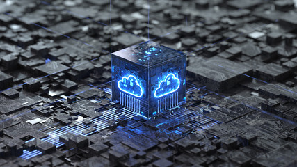 Cloud computing and network security concept, 3d rendering,conceptual image. - obrazy, fototapety, plakaty
