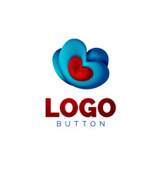 Abstract round shape logo template. Minimal geometrical design, 3d geometric bold symbol in relief style with color blend steps effect. Vector Illustration