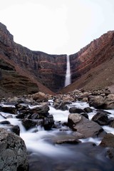 Long exposure of majestic Hengifoss waterfall, Egilsstadir, Iceland