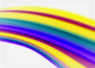Wave lines abstract background, smooth silk design with rainbow style colors. Liquid fluid color waves. Vector Illustration