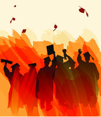 Graduation silhouettes with mortars flying. - 321373060