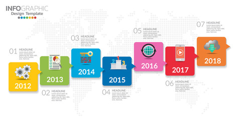 Vector infographics timeline design template with icons and text label.