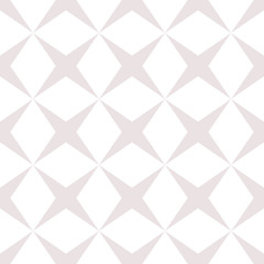 Subtle vector seamless pattern with crosses, lines, square grid, mesh, lattice. Simple geometric background. Abstract texture in white and pale pink colors. Delicate ornamental repeat design element
