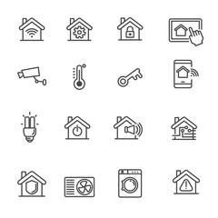 Set of smart house icons in thin line design isolated on white background 