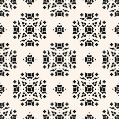 Vector floral geometric seamless pattern in oriental style. Elegant monochrome texture, abstract background with flowers, carved shapes. Black and white Islamic ornament. Repeat decorative design