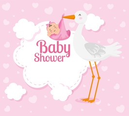 baby shower card with cute stork and decoration
