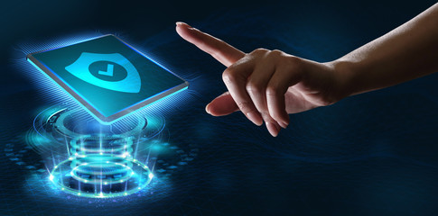 Cyber security data protection business technology privacy concept. Young businessman  select the...