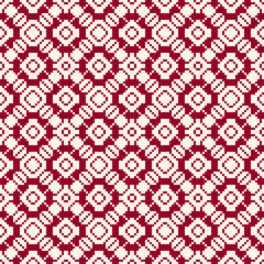 Geometric traditional folk ornament. Fair isle seamless pattern. Winter holiday theme texture. Background with squares, crosses, snowflakes, flowers, embroidery, knitting. Nordic style ethnic design