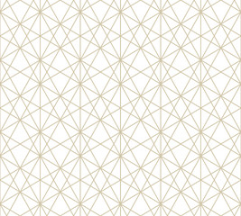 Subtle golden lines seamless pattern. Vector geometric texture. Thin gold lines on white background. Delicate abstract graphic ornament with delicate grid, lattice, net, mesh. Luxury repeating design