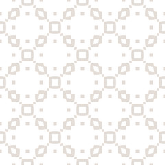 Subtle vector geometric seamless pattern with small elements, squares, rhombuses, grid. Delicate abstract white and beige minimalist texture. Elegant repeated background. Design for decor, wallpapers