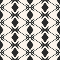 Diamonds seamless pattern. Vector rhombuses geometric texture. Simple abstract monochrome background with intersecting lines, lattice, mesh, grid, net. Black and white repeat design for textile, decor