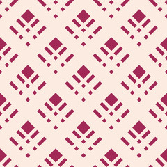 Square grid vector seamless pattern. Abstract geometric texture with rhombuses, mesh, lattice, grill. Simple burgundy and beige checkered background. Repeat design for decor, textile, cloth, wallpaper