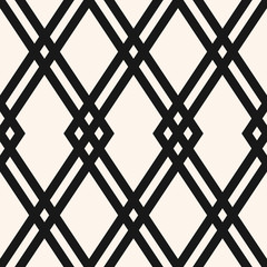 Abstract geometric seamless pattern. Black and white vector background. Simple ornament with diamond grid, rhombuses, crossing lines. Elegant monochrome graphic texture. Repeat design for decor, print