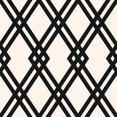 Behang Abstracte geometrische naadloze patroon. Zwart-wit vector achtergrond. Eenvoudig ornament met diamantraster, ruiten, kruisende lijnen. Elegante zwart-wit grafische textuur. Herhaal ontwerp voor decor, print © Olgastocker