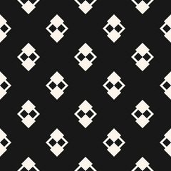 Abstract minimal geometric seamless pattern. Vector black and white background. Simple ornament with small rhombuses, diamond shapes. Elegant monochrome graphic texture. Dark repeat ornamental design