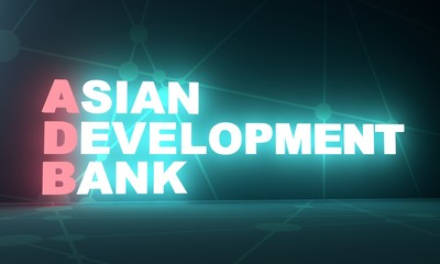 Acronym ADB - Asian Development Bank. 3D rendering. Neon bulb illumination