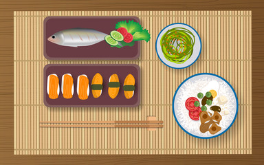 Japanese food on the wooden table	