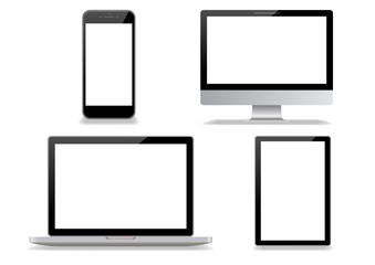 デスクトップとノートパソコンとスマホとタブレット-白背景