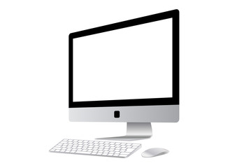 デスクトップパソコンとキーボード-白背景
