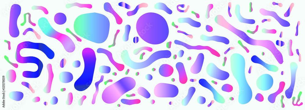 Aufkleber abstract colorful blobs set in gradient blue, cyan, pink, green colors. hatched shapes and dots, flo