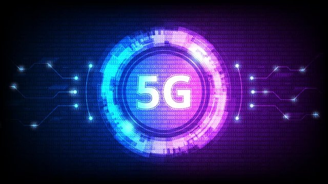5G technology, symbol with futuristic HUD interface