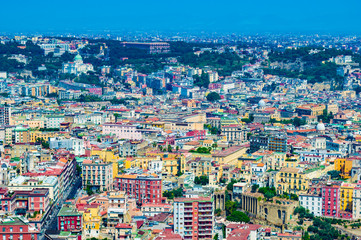 Fototapeta na wymiar Aerial view of Naples' cityscape at a sunny summer day.