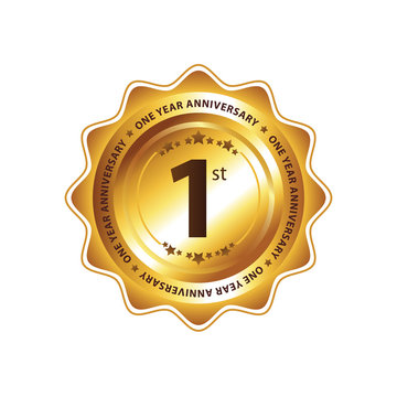 1st anniversary round isolated gold badge