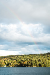 A rainbow sighting from the Lake George Steamboat on a beautiful day for a pre-wedding day activity with friends and family.