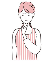 手描き1color  悩むエプロン姿の女性
