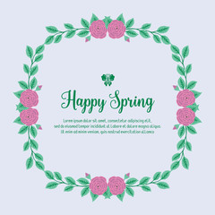 Beautiful pattern of leaf and pink flower frame, for happy spring invitation card design. Vector