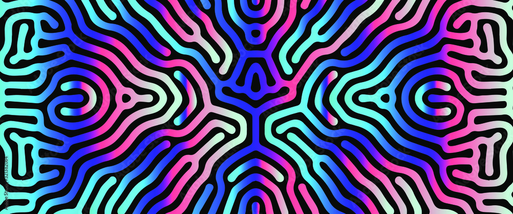 Poster holographic fluid, drops and blobs on dark background. psychedelic spiritual background, concept ill