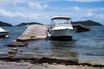 Wreckage on the coast of Tortola from hurricane damage. Restoration is a slow process on the island.