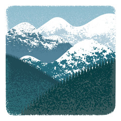 Illustration of winter mountains with stippling effect texture