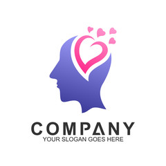 people head logo with heart shape,brain logo,creative mind icon