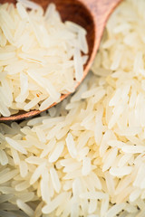 Raw rice on the kitchen table. Selective focus. shallow depth of field.