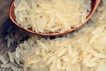 Raw rice on the kitchen table. Selective focus. shallow depth of field.