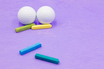 Golf with crayon on purple background for golf school and golf class academy