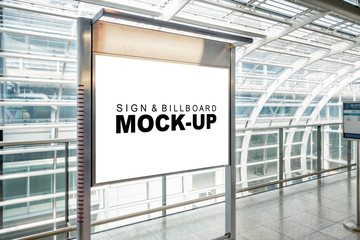 Mock up blank advertising signboard at airport terminal