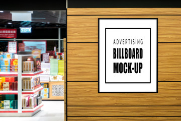 Mock up blank poster board on panel at showroom in airport