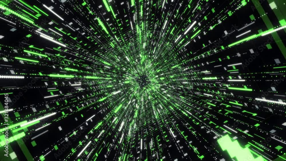 Poster hypnotic abstract animation of holographic corridor or tunnel with neon geometric patterns and lines