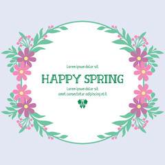 Happy spring invitation wallpaper card design, with seamless pattern of leaf and pink floral frame. Vector