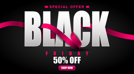 Black Friday Sale Promotion Special offer 50% off sale on black background.Vector illustration eps 10