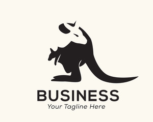 Kangaroo look back head negative space at body logo design inspiration
